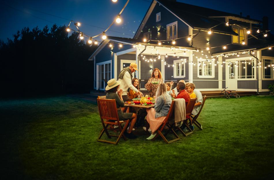 family eating outdoors
